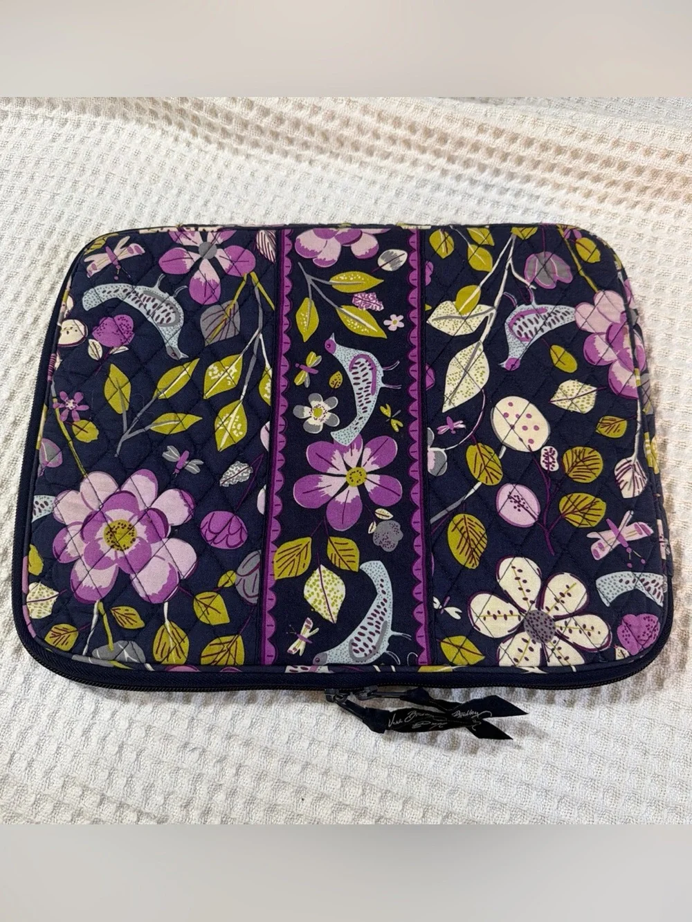 Vera Bradley Purple Floral Quilted Laptop Sleeve with Green Accents